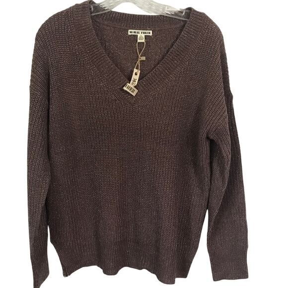 Moral Fiber Sweater Size Large Womens V Neck Purple Silver Long Sleeve New L - Picture 1 of 9